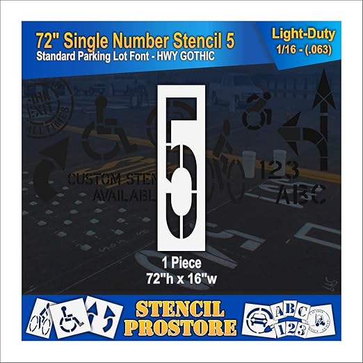 Pavement Stencils - 72 inch Single Number Stencil - 5-72" x 16" x 1/16" (63 mil) - Light-Duty