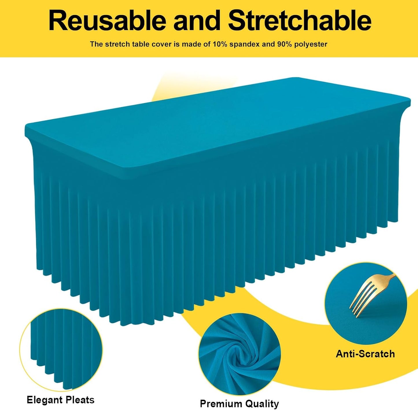 Smiry Spandex Tablecloth, Elastic Fitted Stretch Tablecloth for 4FT Rectangle Tables, Waterproof Washable Table Cover Skirt for Outdoor, Wedding, Banquet & Parties (Turquoise, 48Lx30Wx30H Inch)