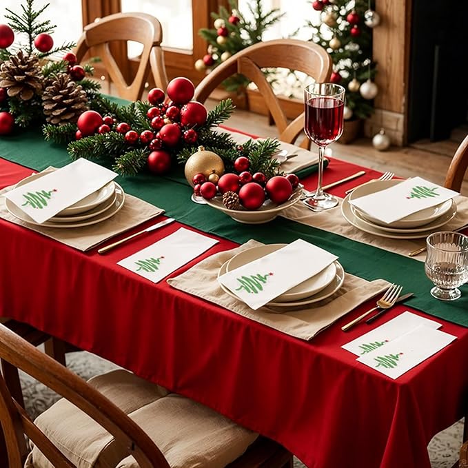 Supernal 100pcs Christmas Disposable Paper Napkins, Red Green Christmas Tree Napkins, Linen Like Papers Hand Towels, Christmas Guest Napkins for Kitchen Bathroom Christmas Parties Dinners and Events