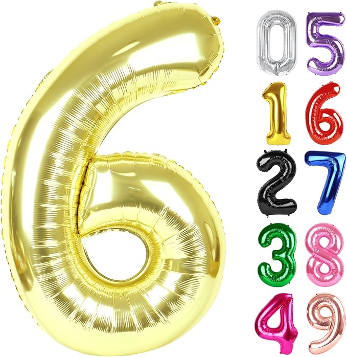 Light Gold Number 6 Balloon 40 Inch, 6th Birthday Party Decorations for Children, Giant 6 Foil Balloon for Party Supplies