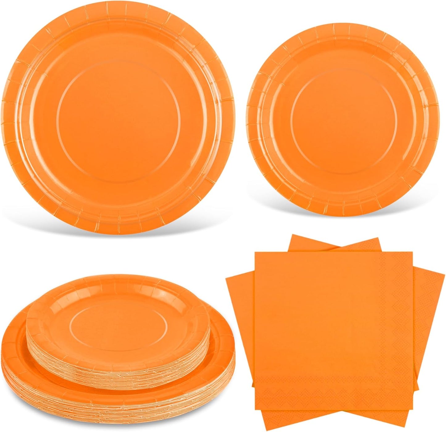 Ruisita 48 Pieces Orange Party Supplies Orange Tableware Including 7 Inch and 9 Inch Paper Dinner Plates 2 Ply Napkins for Wedding, Birthday Party, Picnic, Barbecue (Serves 16)