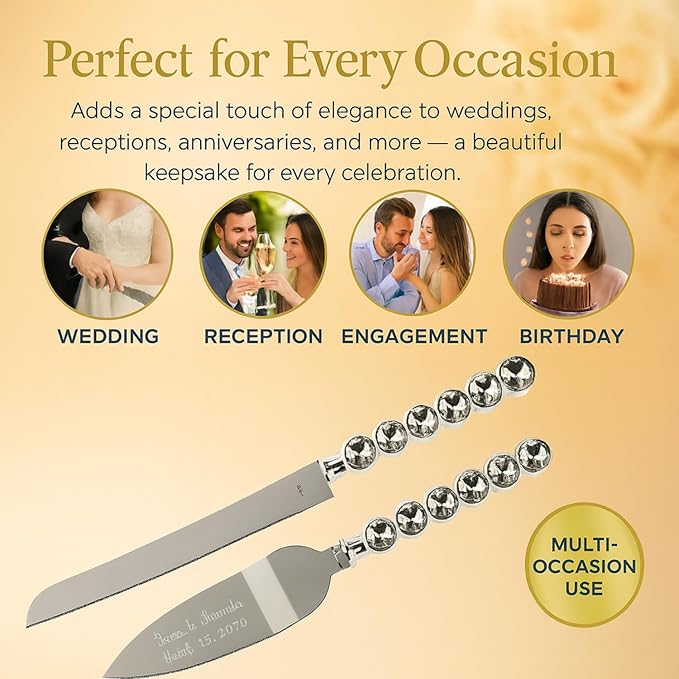GIFTS INFINITY Personalized Wedding Cake Knife and Server Set with Engraving – Cake Cutting Utensil Set, Keepsake Gift for Wedding, Anniversary, Reception, Birthday & Other Occasions (ST-101)