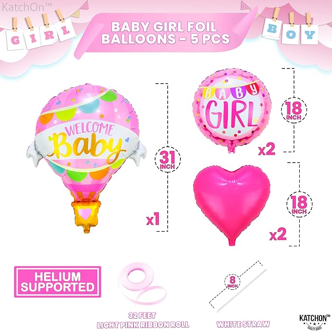 KatchOn, Its A Girl Balloon Set - Pack of 5 | Welcome Baby Girl Balloons, Gender Reveal Decorations for Girl | Welcome Home Baby Girl Balloons for Baby Shower Decorations