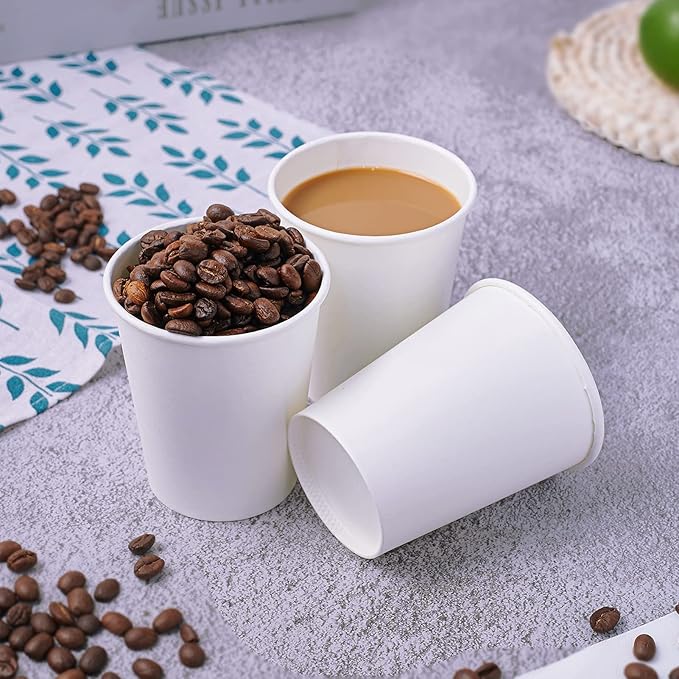 LITOPAK 400 Pack 8 oz Disposable Paper Coffee Cups, White Paper Hot Coffee Cups for Party, Picnic, Travel, and Events