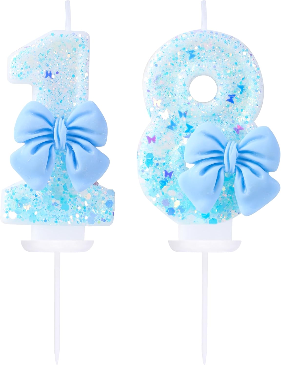 18 Birthday Candles Blue Bow Number 18 Cake Candles, 18th Cake Topper Decorations for Kids Pets Pastel Birthday Party Supplies (Number 18)