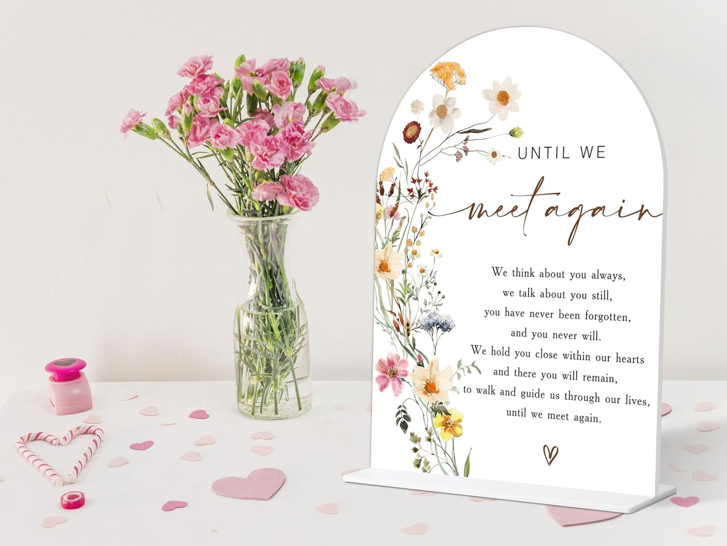 Wedding Memorial Sign, Flower Style Wedding Table Signs for Reception and Event Party, Bridal Shower, Engagement, Centerpiece Party Decor, Memorial Plaque, 6X8 Inch Acrylic Arch Sign with Stand,23