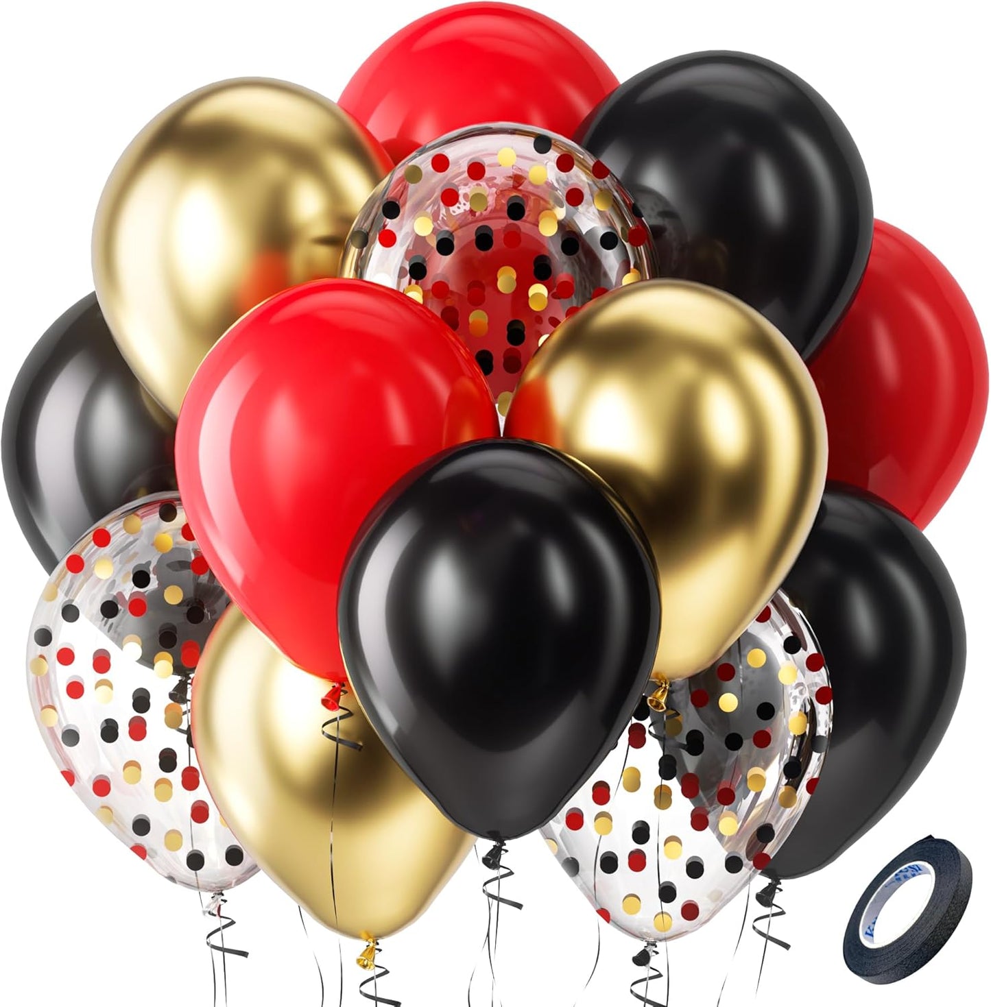Bezente Red Black and Gold Latex Balloons,60pcs 12 inch Red Black Gold Metallic Chrome Confetti Balloons for Birthday, Wedding, Graduation, New Year, Casino Theme Party Decoration