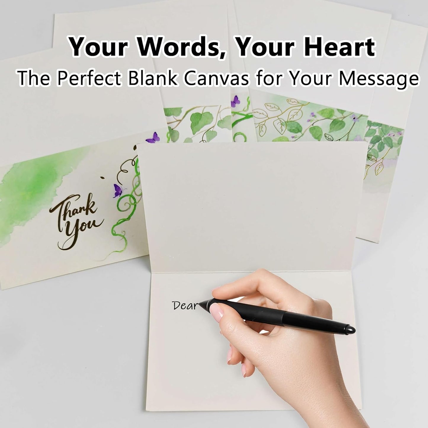 50 PK Thank You Cards Bulk with Envelopes & Gold Foil Stickers, 4x6 Inches, 4 Designs for Weddings Baby Bridal Showers Graduations Birthday