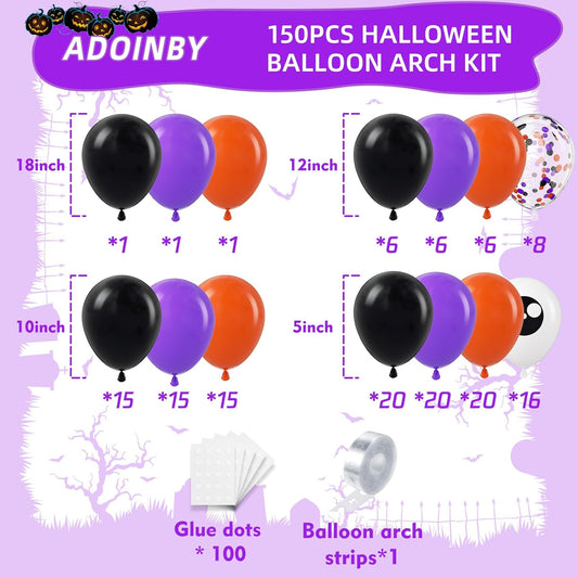 Halloween Balloon Arch Kit, 150Pcs Eye Balloons Black and Orange Purple Balloons Garland Kit with Confetti Balloons for Halloween Day Haunted House Theme Party Decorations Supplies
