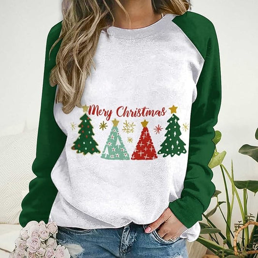 LOAIHA Christmas Sweatshirts for Women Christmas Tree Graphic Shirt Xmas Long Sleeve Merry Christmas Pullover Blouse