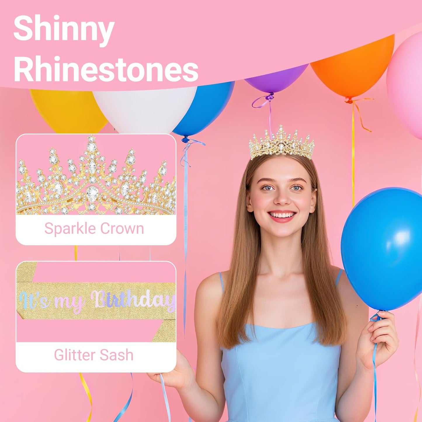 Birthday Tiara and Crown with Sash, Birthday Tiara for Women Birthday Party