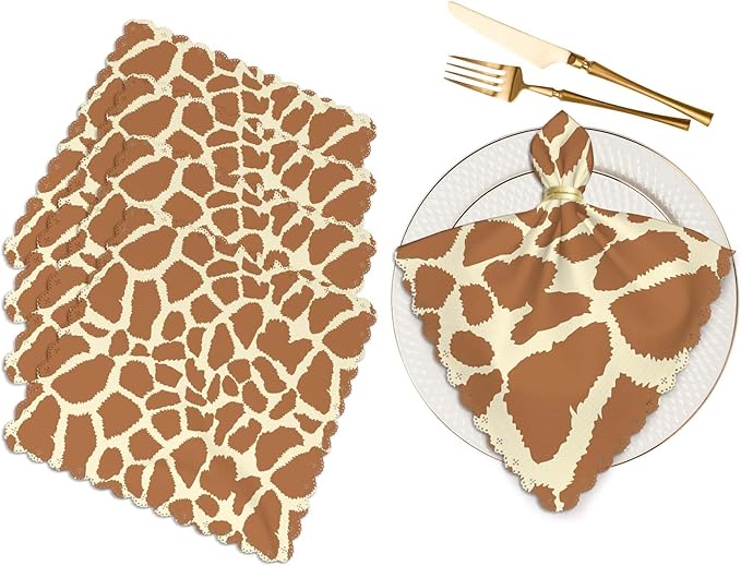 Animal Prints Brown Table Napkins Cloth Set of 4 Soft Giraffe Skin Texture Irregular Geometry Shape Fashion Washable and Reusable Dinner Napkins for KitchenWeddings Parties 18 x 18 inch