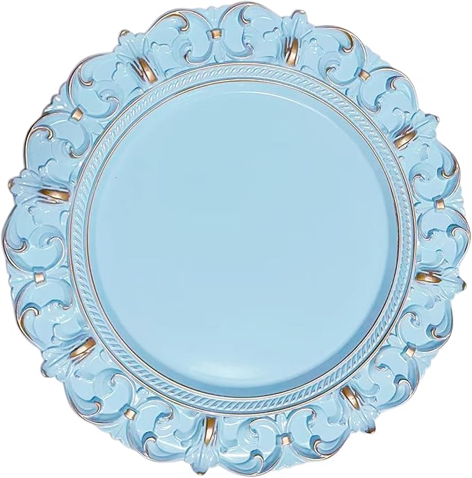 6 Pack Blue Charger Plates 13" Round Charger Plates for Dinning Plates with Embossed Rim Plastic Charger for Dinner, Wedding, Elegant Tableware Decor
