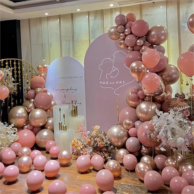 Rose Gold Balloons, 140pcs Metallic Rose Gold Balloons 18 12 10 5 Inch Different Sizes Pack Party Latex Balloons for Birthday Halloween Holiday Balloon Garland as Party Decorations