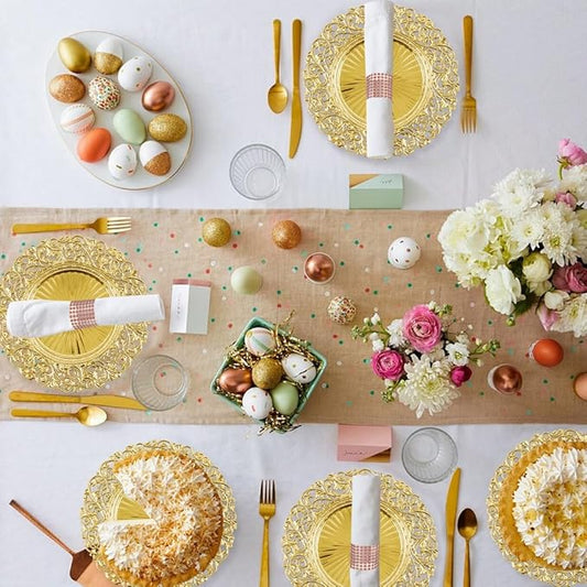 Set of 12 Gold Charger Plates and 12 Napkin Rings, 13-Inch Heavy-Duty Stackable Chargers for Dinner Plates, Perfect for Wedding & Party Table Settings