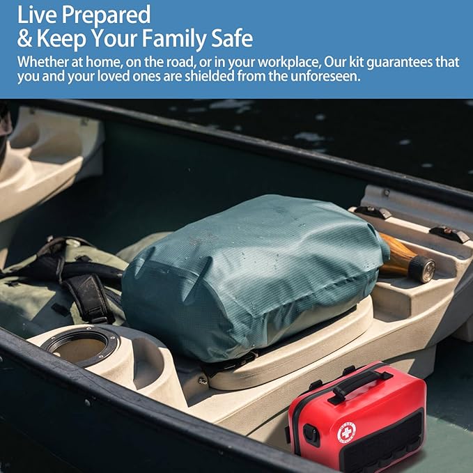 Waterproof First Aid Kits -348 Piece Comprehensive Trauma Kit, Emergency Medical Kit for Marine, Outdoor, Camping, Hurricanes, Boating and Car -With Labeled Compartments for Easy Access