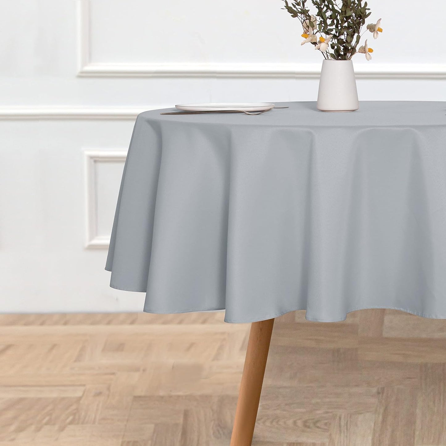 sancua Round Tablecloth - 80 Inch - Water Resistant Spill Proof Washable Polyester Table Cloth Decorative Fabric Table Cover for Dining Tables, Buffet Parties and Camping, Silver Grey