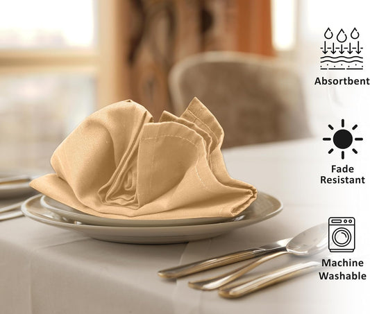 Ruvanti Cloth Napkins Set of 6, 18x18 Inches Napkins Cloth Washable, Soft, Durable, Absorbent, Cotton Blend. Table Dinner Napkins Cloth for Hotel, Lunch, Restaurant, Wedding Parties - Ivory Gold