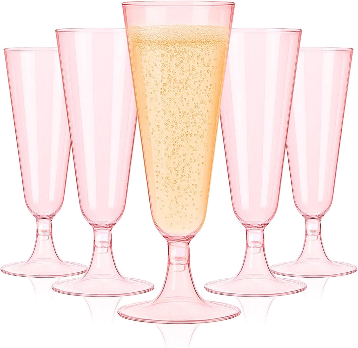 50 Pack Pink Clear Plastic Champagne Flutes, 5 Oz Disposable Champagne Glasses, Unbreakable Acrylic Mimosa Glasses Wedding Cocktail Cups for Engagement Birthday Graduation Party Decorations Supplies