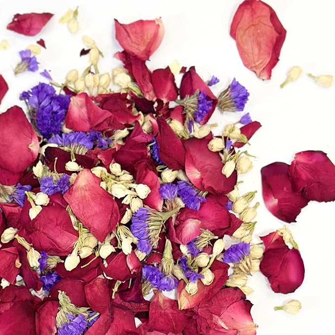Dried Rose Petals for Bath & Wedding – 3.5oz Natural Red White Blue Biodegradable Confetti – Real Flower Petals for Spa, Soap Making, DIY Crafts, Kid & Pet Friendly, Long-Lasting