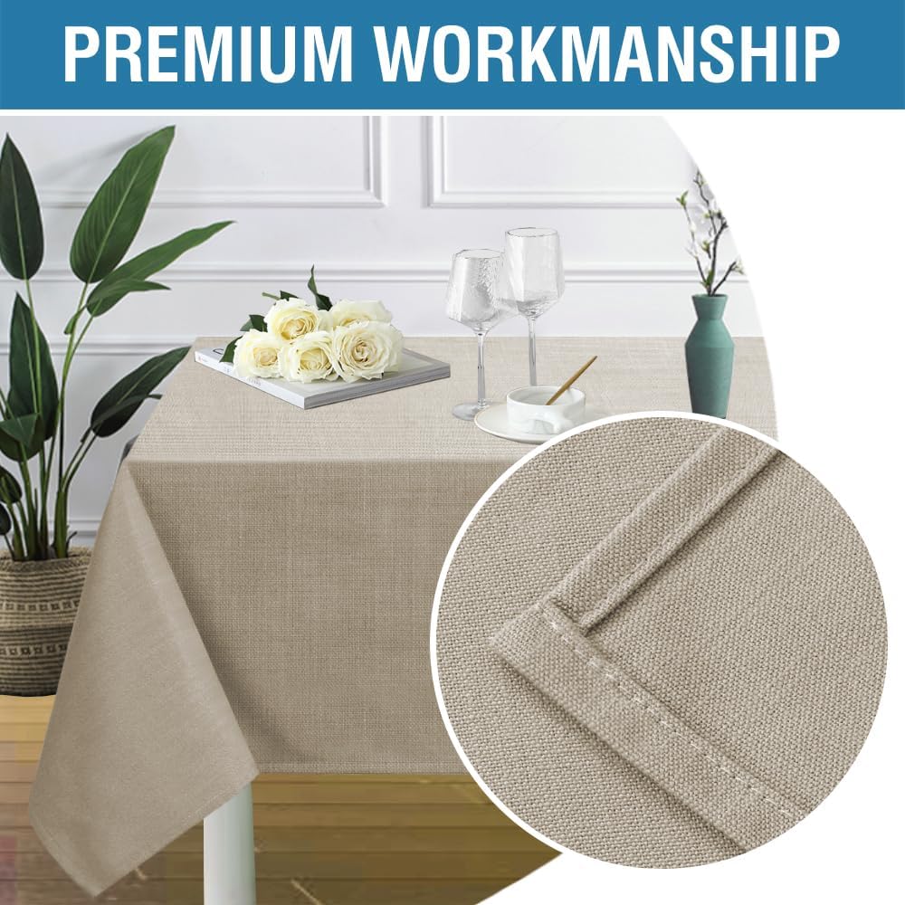 H.VERSAILTEX Linen Textured Table Cloths 60 x 84 Inch Premium Solid Tablecloth Spill-Proof Waterproof Table Cover for Dining Buffet Feature Extra Soft and Thick Fabric Wrinkle Free, Taupe