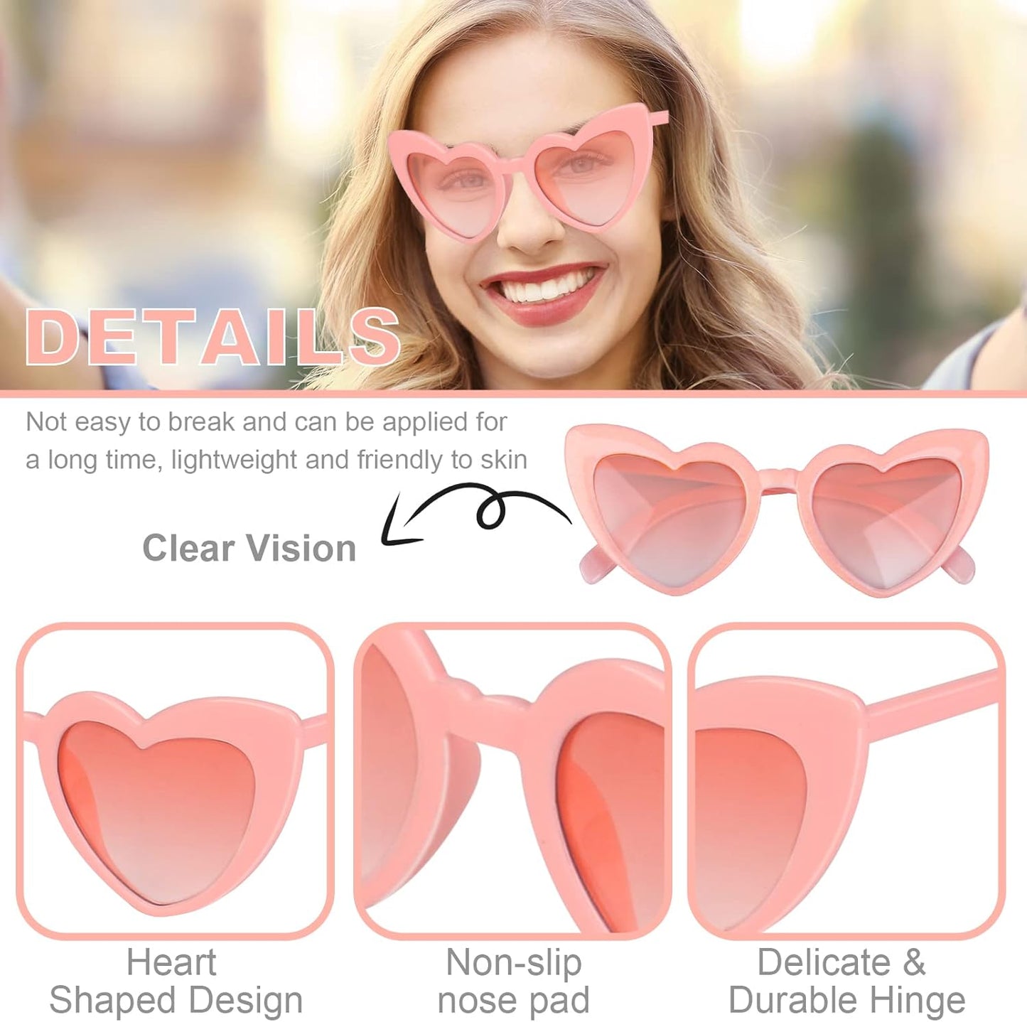 AEAHALY Pink White Black Heart Sunglasses for Women Vintage Bride Heart Shaped Sunglasses Wedding Party Accessories