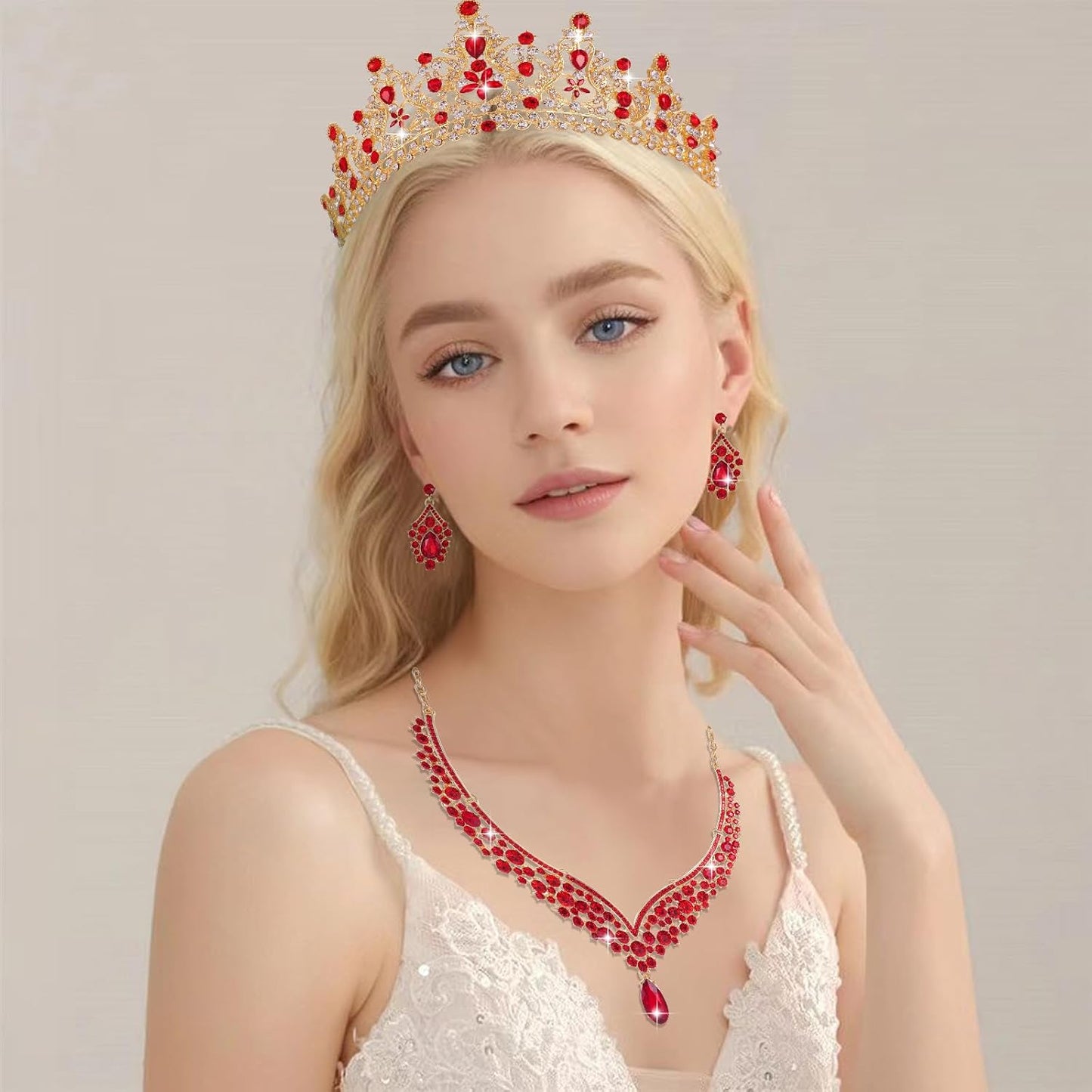 Kamirola Tiaras and Crowns for Women,Tiaras Earrings Necklace, Crystal Bridal Jewelry Set, Costume Party Halloween Prom Pageant Jewelry for Women Girls(TR42)
