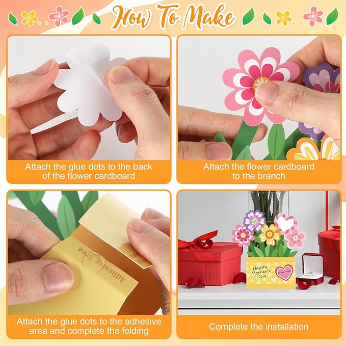 Yewfold 24Pcs Mother's Day Flower Pot Craft Kit, Mothers Day DIY Flower Pot Craft Make Your Own 3D Handmade Greeting Card Standing Floral Decor for Home Party Activities