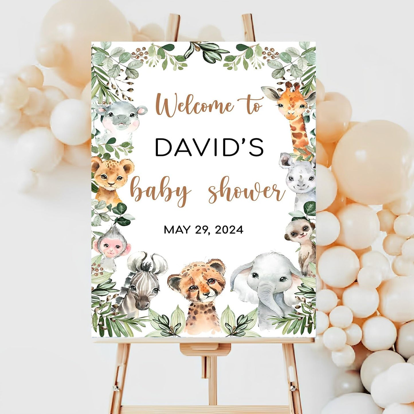 Custom Safari Baby Shower Welcome Sign, Safari Animals Baby Shower Signs, Welcome Sign To Baby Shower Party, Jungle Animals Zoo Welcome Sign, Safari Baby Shower Sign Decor