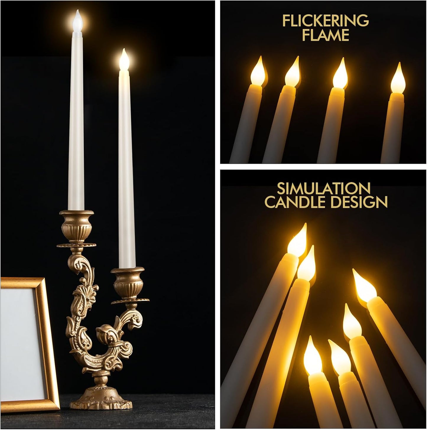 24pcs Flameless Flickering LED Taper Candles Bulk Battery Operated Candles for Christmas Halloween Birthday Wedding Party, (Ivory, 11 inch, 24pcs)