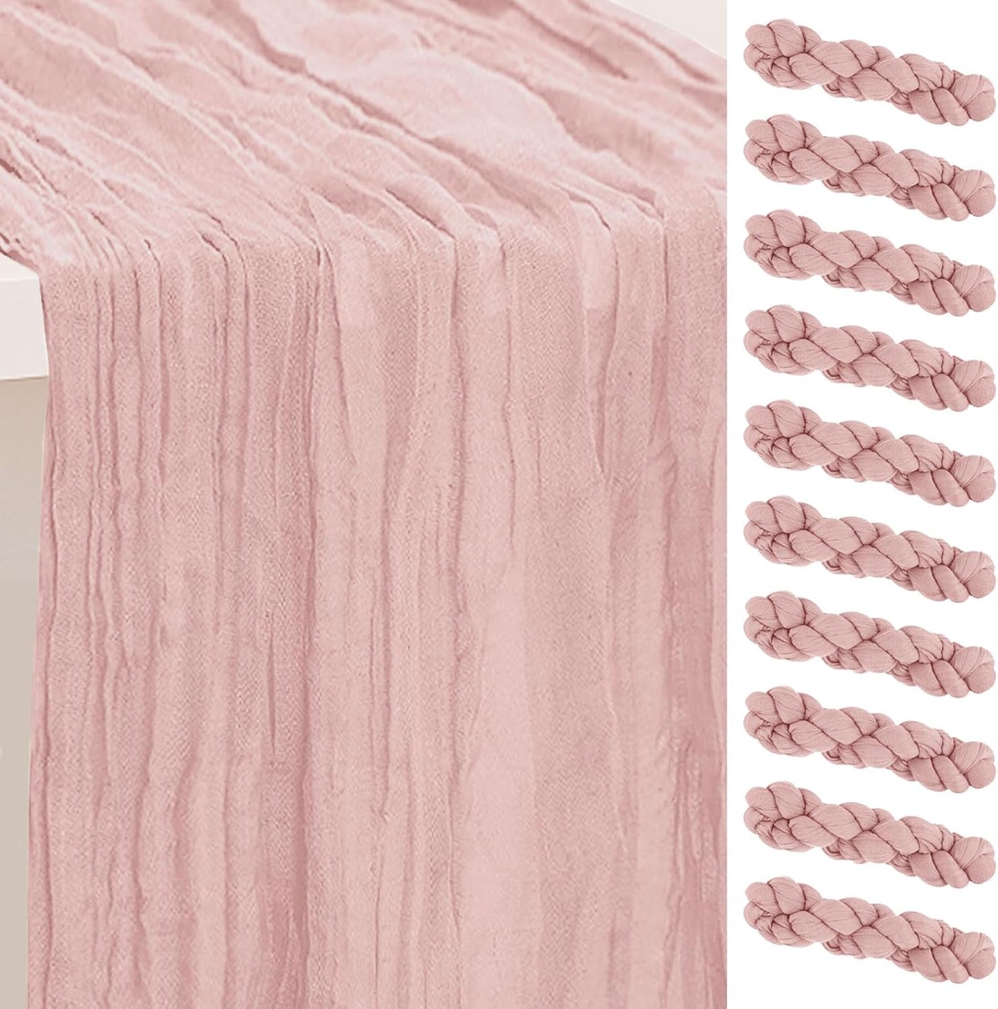 10 Pack Blush Pink Cheesecloth Table Runner 35x120 Inch 10Ft Rustic Gauze Cheese Cloth Table Runner Sheer Cheesecloth Table Runners for Wedding Party Bridal Shower Decoration