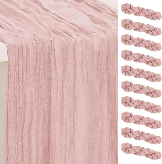 10 Pack Blush Pink Cheesecloth Table Runner 35x120 Inch 10Ft Rustic Gauze Cheese Cloth Table Runner Sheer Cheesecloth Table Runners for Wedding Party Bridal Shower Decoration