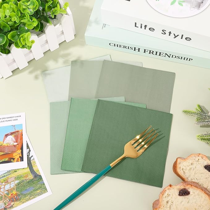 Whaline 120 Pieces Sage Green Cocktail Napkin Gradient Color Beverage Luncheon Paper Napkins 2 Ply for Home and Party Favors, 6 Colors