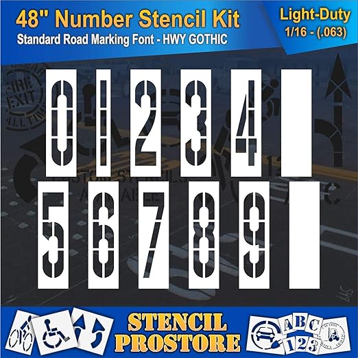 Pavement Stencils - 48 inch - Number KIT Stencil Set - (12 Piece) - 48" x 12" x 1/16" (63 mil) - Light-Duty