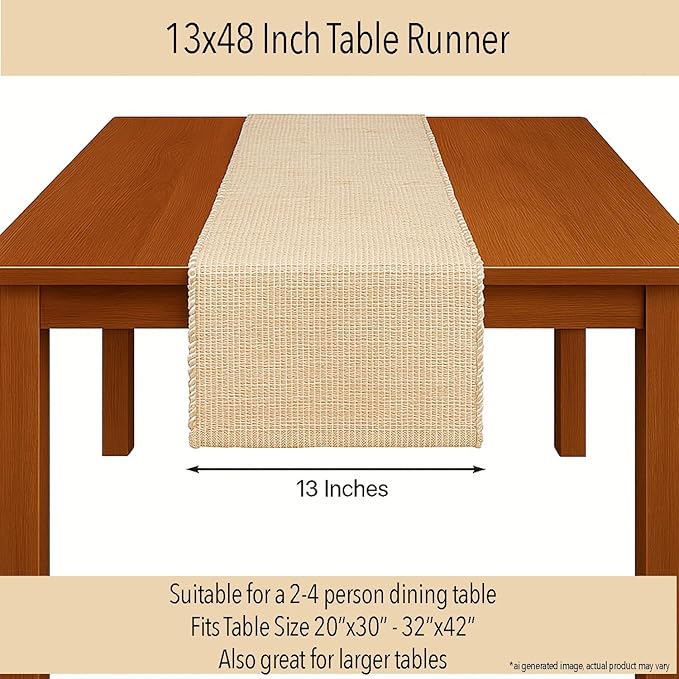 Chardin home Natural Jute Table Runner 13x48 Inch – Vintage Boho Rustic Table Decor – Handwoven Table Runner in Natural Jute and Ivory – Farmhouse Dining or Console Table Accent