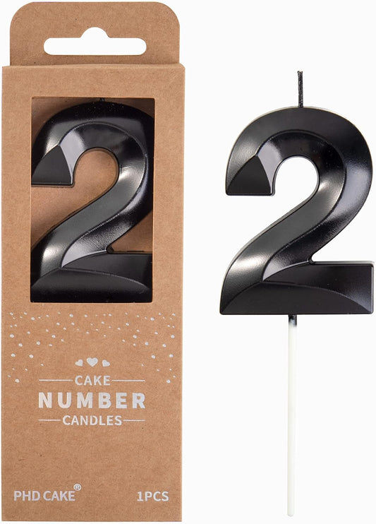 PHD CAKE 2.76 Inch Diamond Black 2 Number Birthday Candles, Black Number Candles, Cake Number Candles, Party Celebration