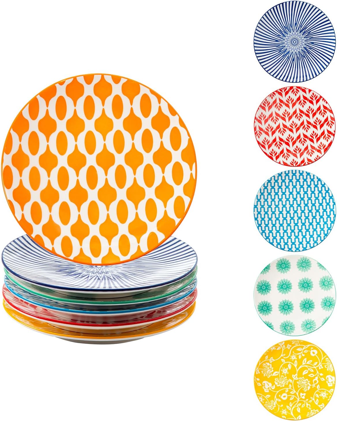 Ceramic Dessert Plates Set - 6 Inch Small Appetizer Plates for Kitchen - Salad Plate for Cake Snacks Side Dish,Gift, Microwave Dishwasher Safe, Assorted Colors