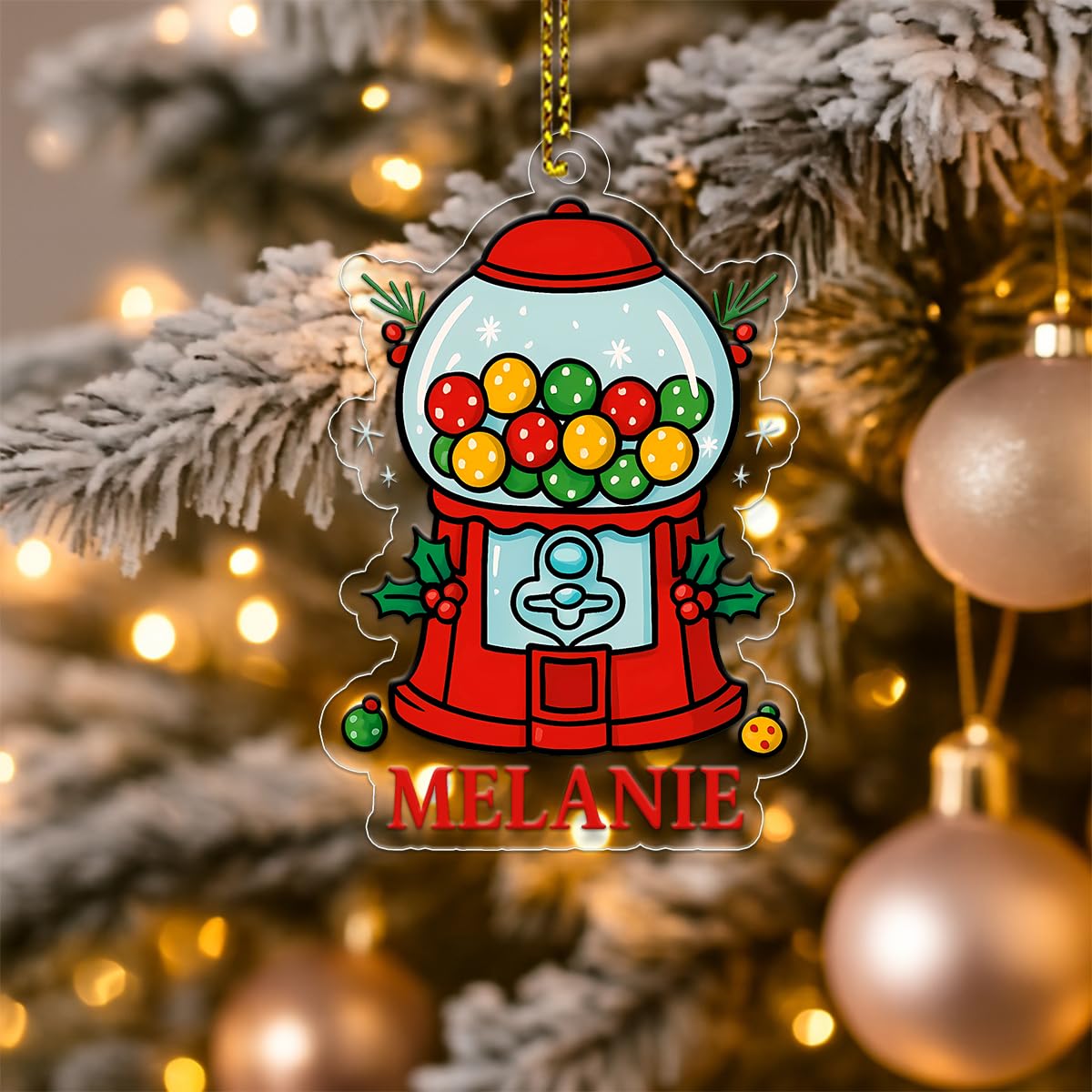 Custom Gumball Machine Ornament, Personalized Retro Christmas Ornament, Candy Lovers Gift, Unique Holiday Keepsake, Vintage Xmas Decoration Acrylic Ornament – Personalized