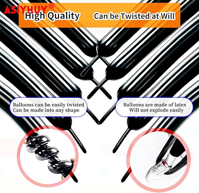 260 Long Balloons 100 Pack Black Twisting Animal Balloons Thickening Latex Modeling Long Magic Balloons for Animal Model Halloween Weddings Birthdays Festival Party Decorations (black)