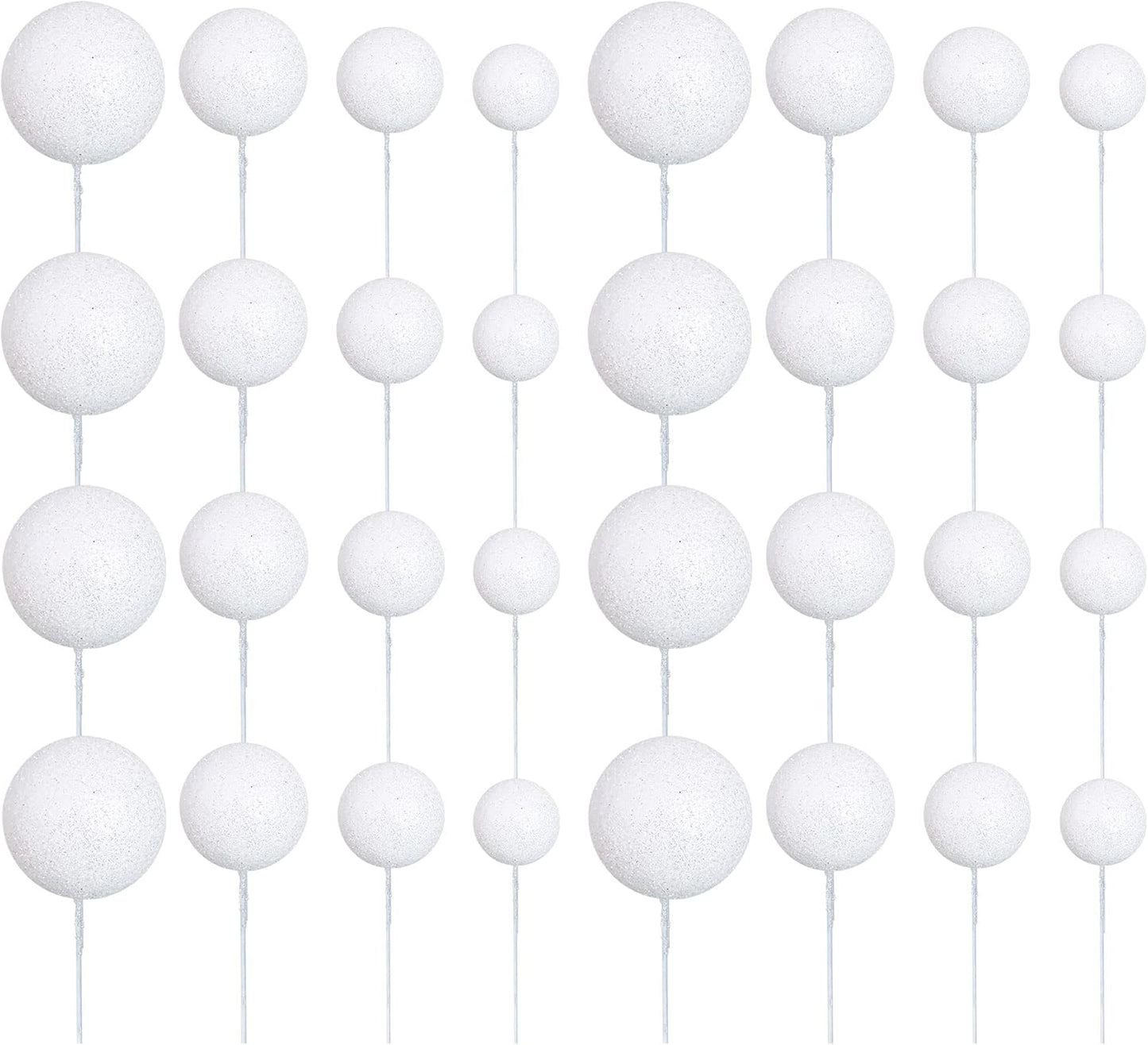 30Pcs Glitter Balls Cake Topper Foam Ball Cake Picks Mini Balloon DIY Cake Insert Topper Decoration for Baby Shower Wedding Anniversary Kids Birthday Graduation Party Cake Decorations White