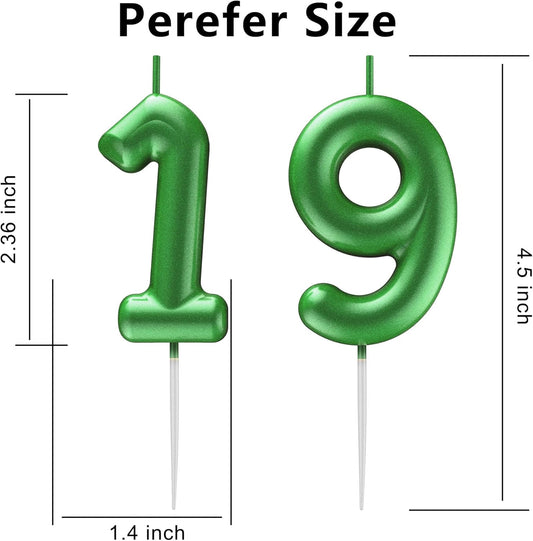 Green Number 19 Candle Happy Birthday 3D Number Candles for Birthday Cake Party Decoration Wedding Anniversary Celebration Supplies