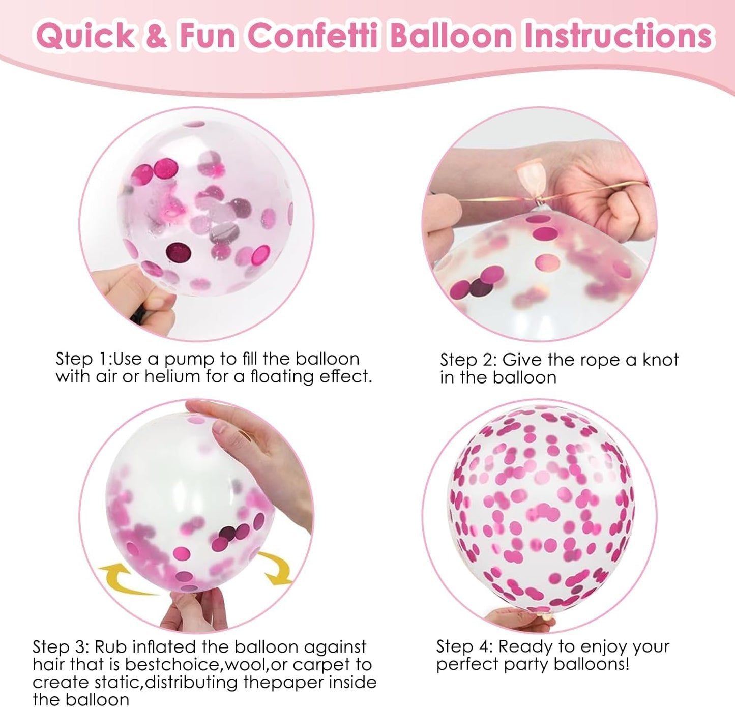Light Pink Confetti Balloons, 50pcs 12 Inch Metallic Pink Balloons and Hot Pink Latex Balloons Pink Balloon for Birthday Party Wedding Anniversary Gender Revea Princess Party Decorations
