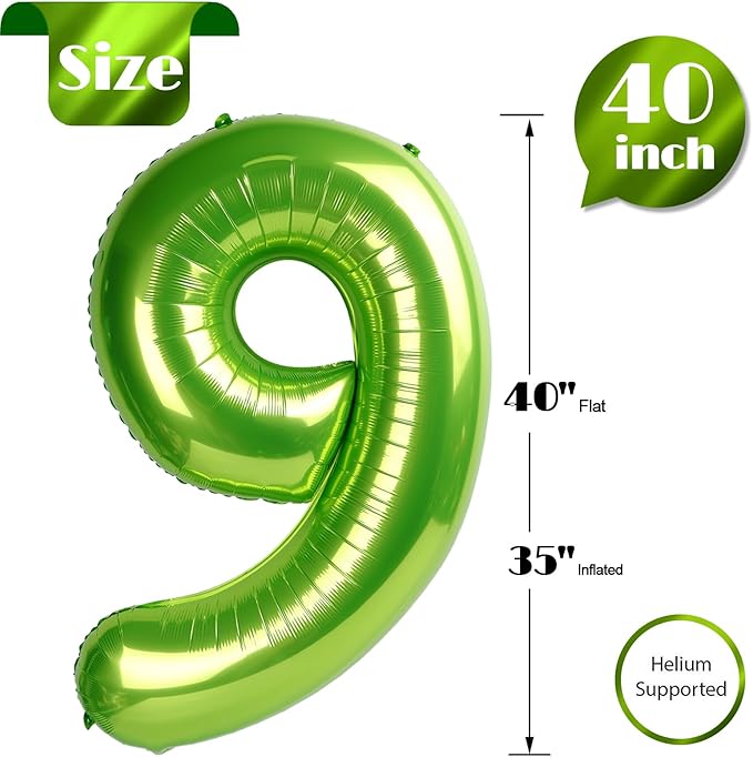 Light Green 9 Balloon, Number Balloons 40 Inch, 9th Giant Birthday Decorations for Girls, 19th 29th Party Decorations Supplies, Number 9 Balloon
