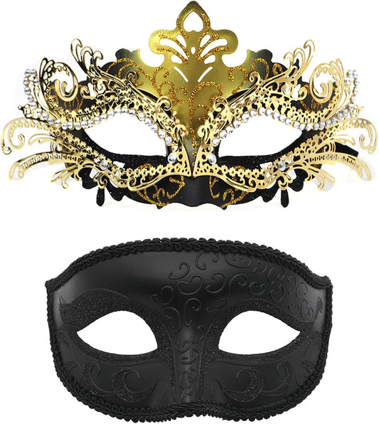 Couple Masquerade Mask Set - Venetian Style Masks for Halloween, Costume Parties and Carnival