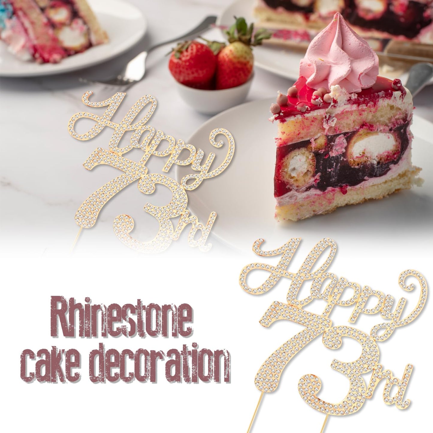 Happy 73rd Birthday Decorations,73rd Birthday Gold Rhinestone Cake Topper - Cheers to 73 Years Old Bday Party Metal Sparkly Cake Centerpieces Sign.