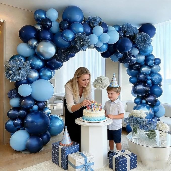Royal Blue Balloon Garland Double Stuffed, Navy Dark Blue Metallic Balloon Kit for Birthday Baby Shower Bridal Wedding Graduation Anniversary Party Decorations