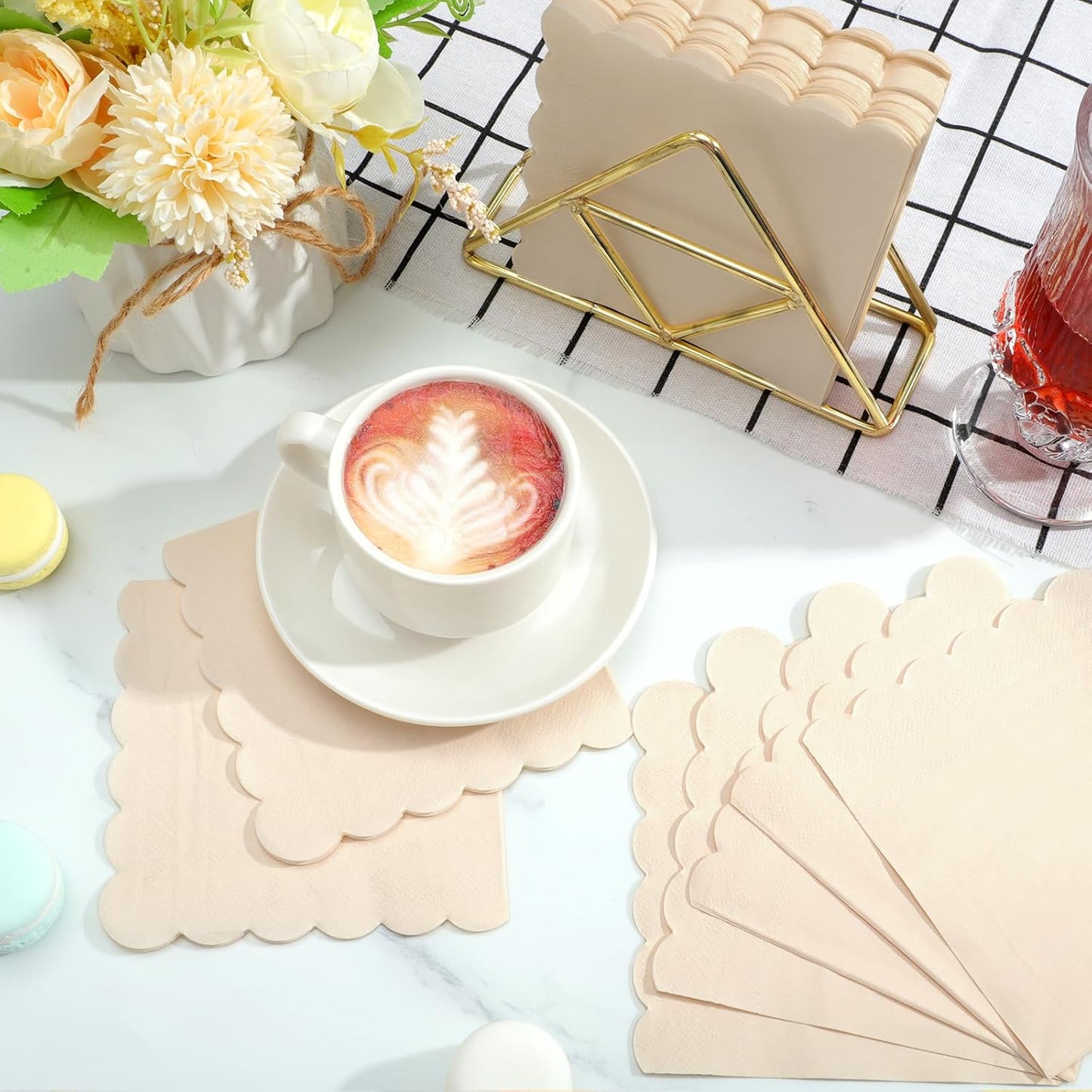 120 Pcs Ivory Cocktail Napkins Scalloped Beige Napkins Disposable Cream Dessert Beverage Napkin for Thanksgiving, Wedding, Baby Bridal Shower, Birthday