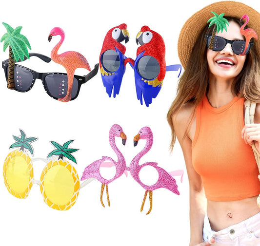 POPLAY Fun Party Sunglasses, Luau Glasses Silly Festival Dress Up Sunglasses Hawaiian Accessories for Kids Women Party Favor Tropical Fancy Photo Props