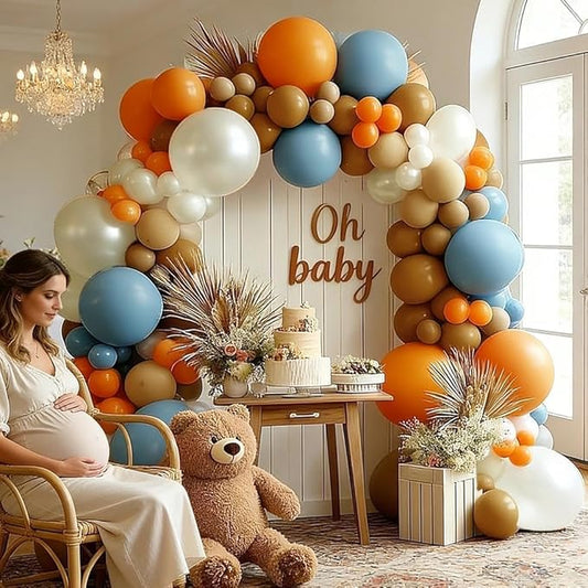 Blue Orange Balloon Garland Double Stuffed Dusty Blue Brown Nude Balloons Pearl White Sand Balloon Arch Kit for Birthday Baby Shower Bridal Wedding Gender Reveal Graduation Party Decorations