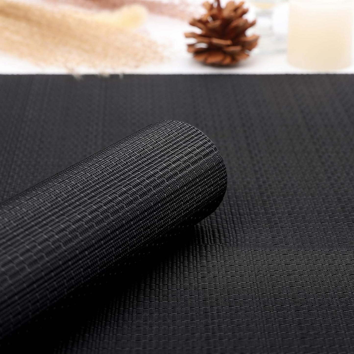 Myir JUN Table Runner, Vinyl Table Runner Indoor Arbitrarily Cropped Runner for Table Heatproof for Home Party (Black, 12 x 94 inch)